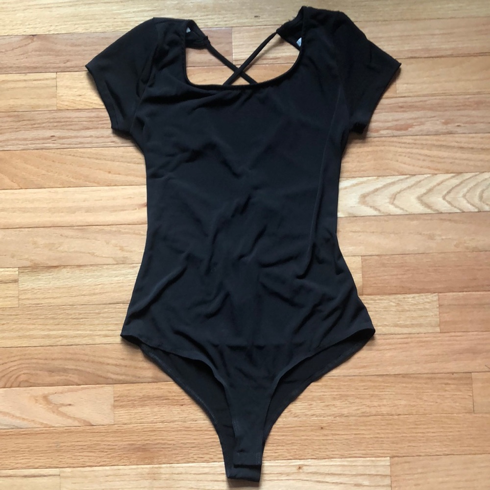 Like New Charlotte Russe Open Criss Cross Back Short Sleeve Body Suit